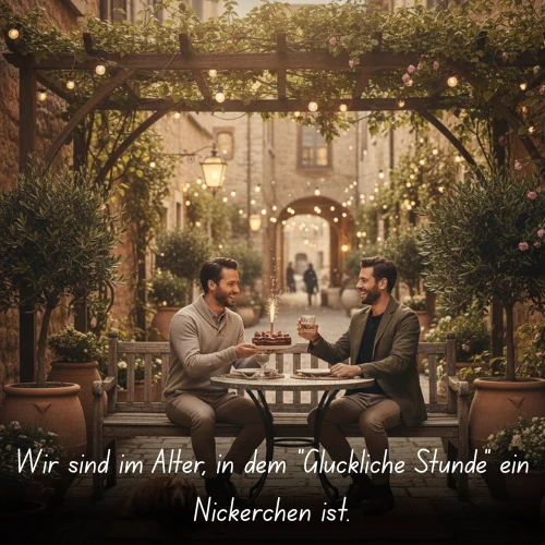 Wir sind im Alter, in dem _Glückliche Stunde_ ein Nickerchen ist