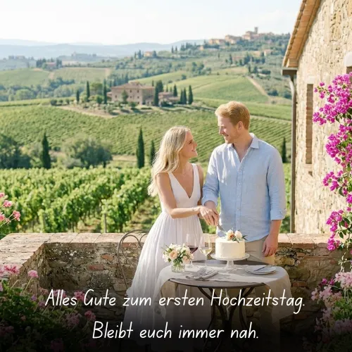 Alles Gute zum ersten Hochzeitstag. Bleibt euch immer nah