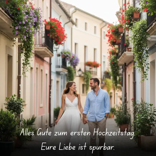 Alles Gute zum ersten Hochzeitstag. Eure Liebe ist spürbar