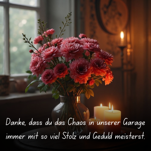 Danke, dass du das Chaos in unserer Garage immer mit so viel Stolz und Geduld meisterst