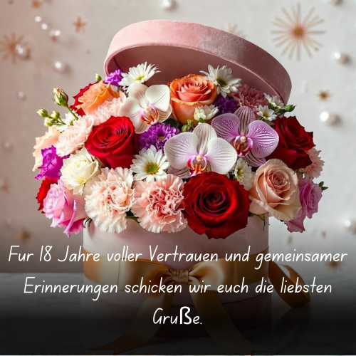 Für 18 Jahre voller Vertrauen und gemeinsamer Erinnerungen schicken wir euch die liebsten Grüße